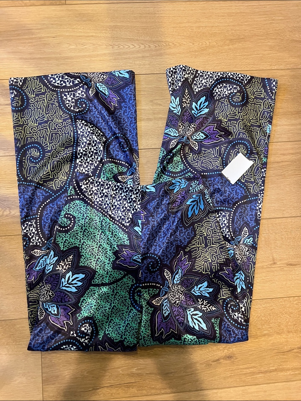 Wide Leg Printed Women's Pants in Navy, Teal & Purple